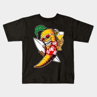 Carrot surfer on holiday Kids T-Shirt